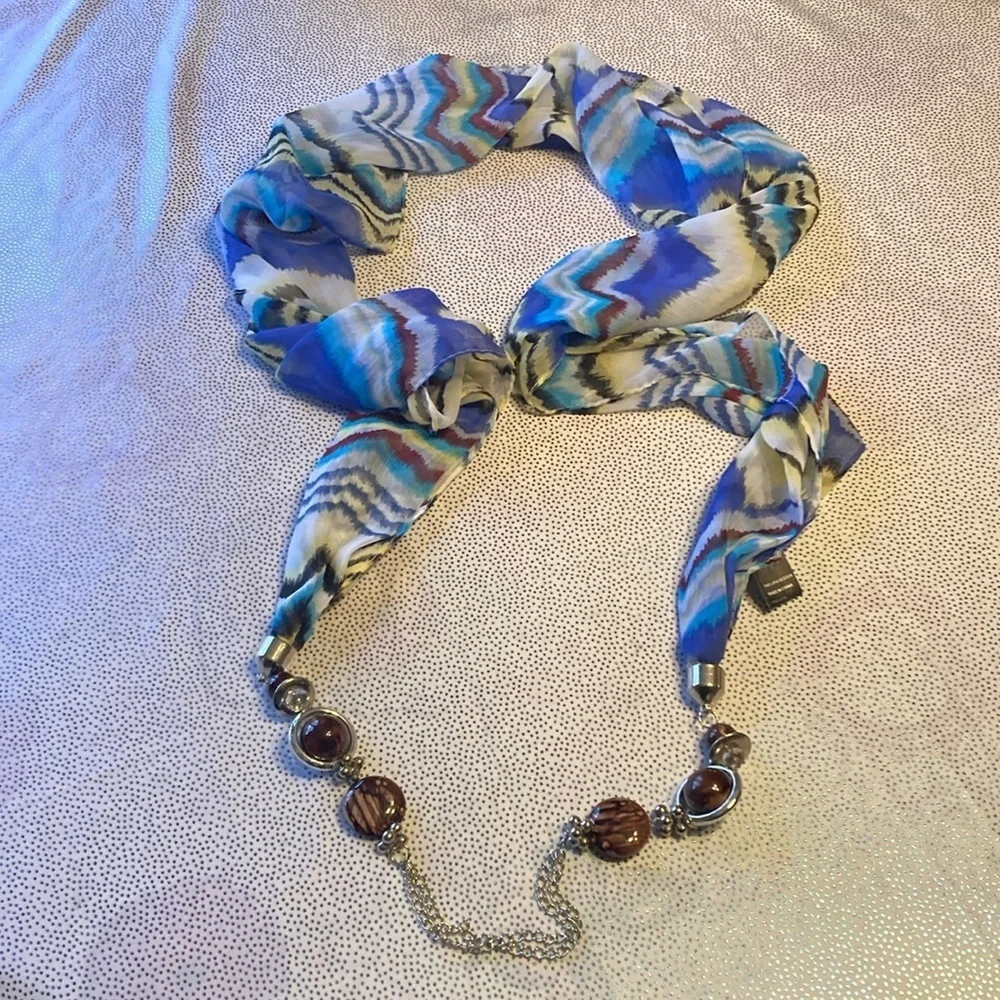 Jewel Touch Multicolor Girls Stylish Printed Scarf with Necklace pendant Scarves